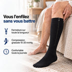 Bas de compression noir à fermeture éclair porté, enfilage sans effort