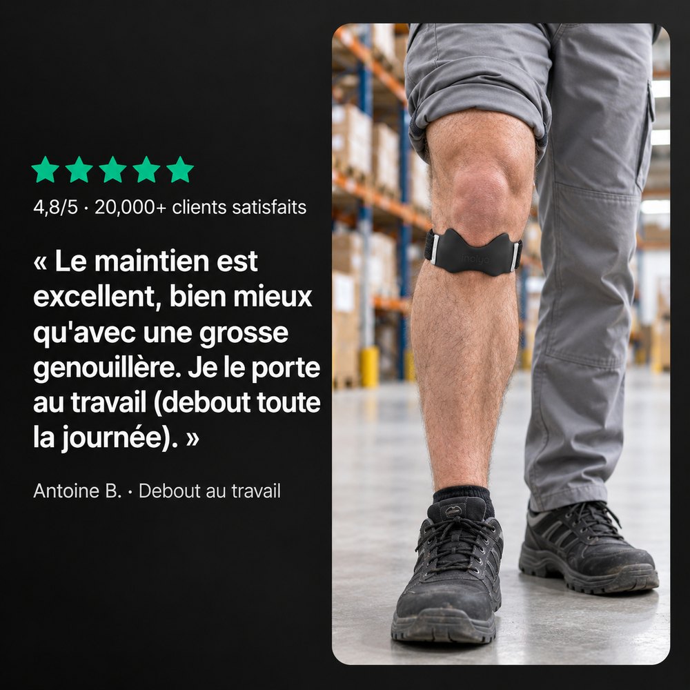Avis client debout au travail sur la sangle rotulienne
