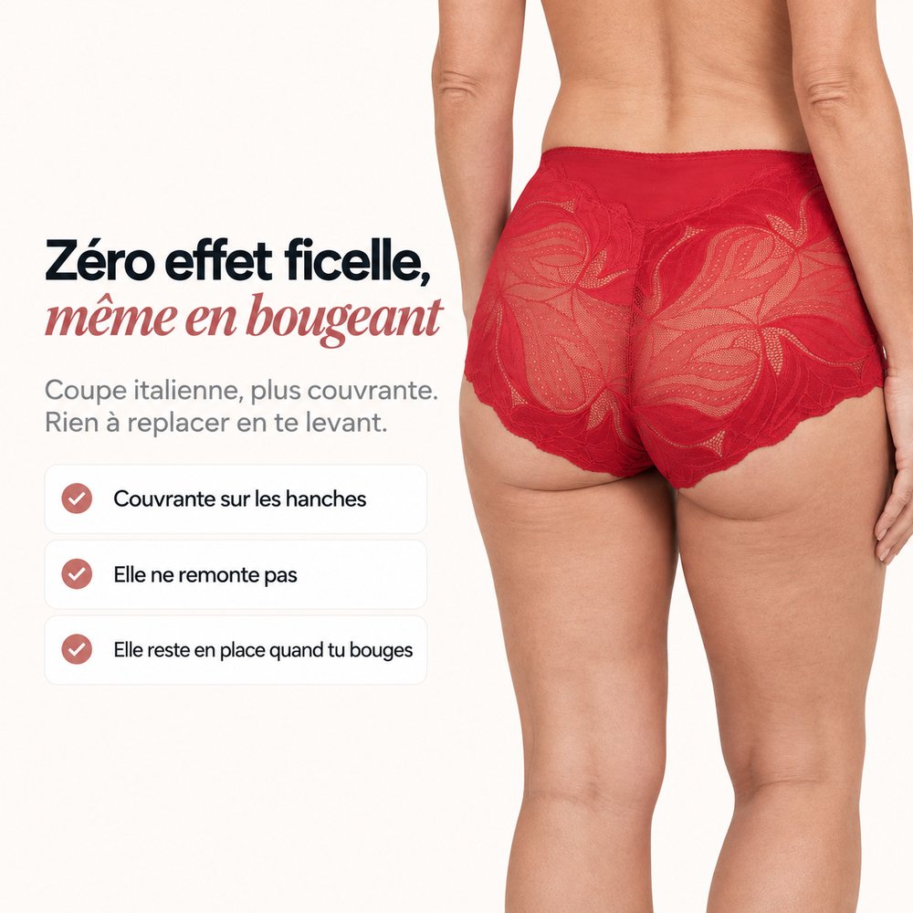 Coupe italienne couvrante en rouge, aucun effet ficelle