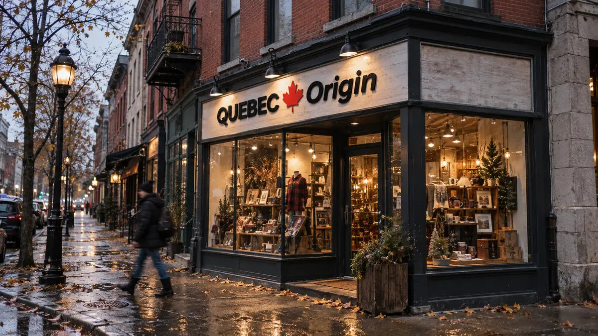 Devanture de la boutique Quebec Origin a Montreal en fin d apres-midi d automne