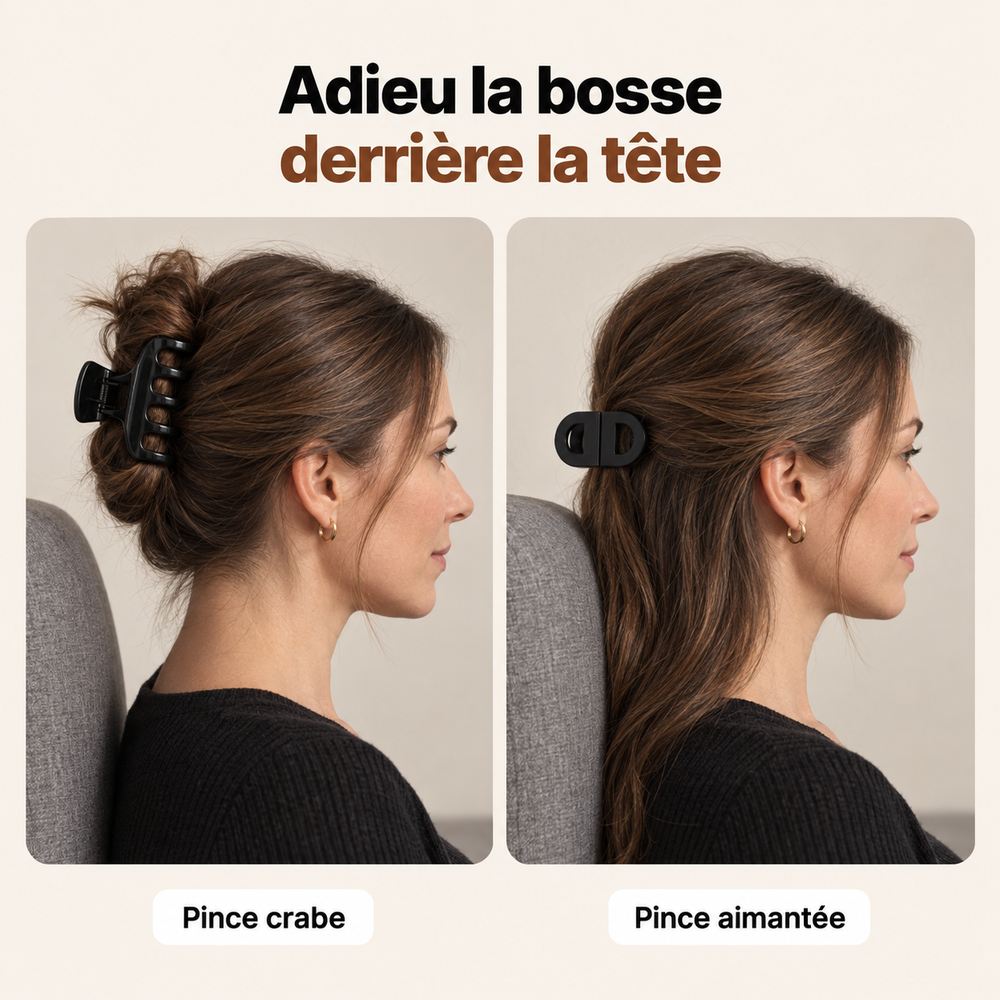 Comparaison entre une pince crabe et la pince aimantée derrière la tête