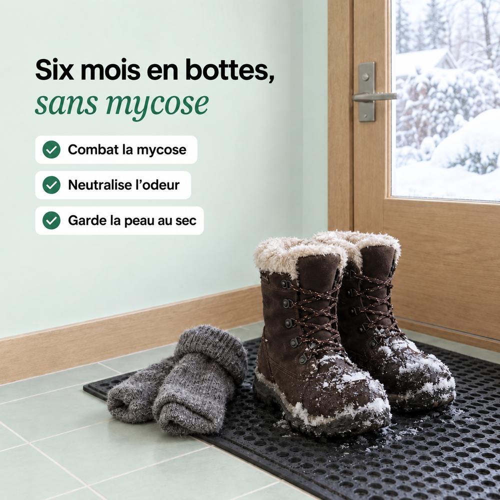 Bottes d’hiver enneigées et bas de laine, six mois en bottes sans mycose