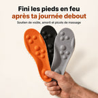 Semelles orthopédiques Nuage en orange, noir et gris, tenues en main