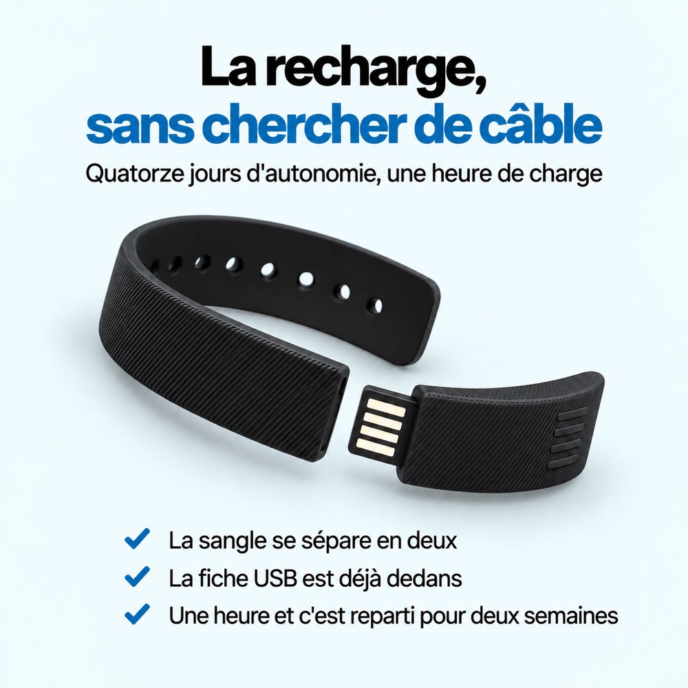 Recharge USB intégrée du bracelet réveil vibrant WAKE